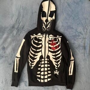 Rebel Vengeance black skeleton zip up hoodie unisex size s